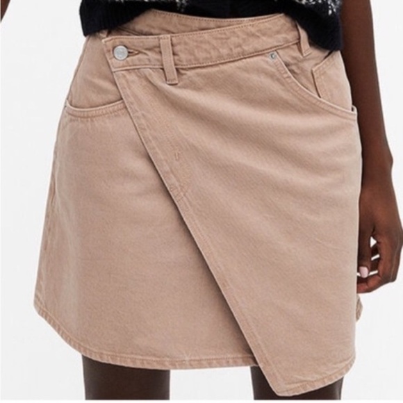 ASOS Asymmetrical Tan Denim Mini Skirt - Picture 3 of 16
